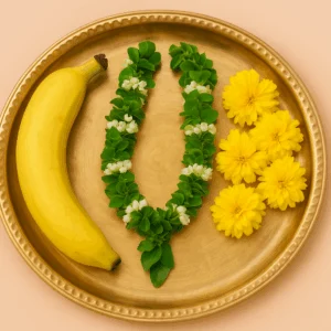 Brihaspati Grah Shanti- Banana, Tulsi Garland & Yellow Flowers Offering